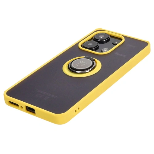 Etui z uchwytem na palec Bizon Case Hybrid Ring do Xiaomi Redmi Note 13 4G przydymione z żółtą ramką