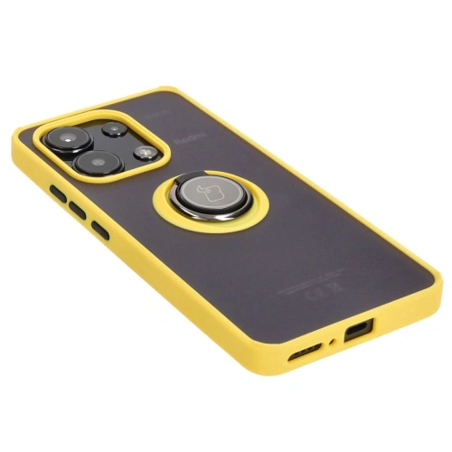 Etui z uchwytem na palec Bizon Case Hybrid Ring do Xiaomi Redmi Note 13 4G przydymione z żółtą ramką