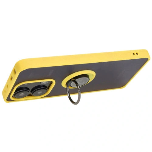Etui z uchwytem na palec Bizon Case Hybrid Ring do Xiaomi Redmi Note 13 4G przydymione z żółtą ramką