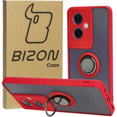 Etui z uchwytem na palec Bizon Case Hybrid Ring do Oppo A79 5G przydymione z czerwoną ramką