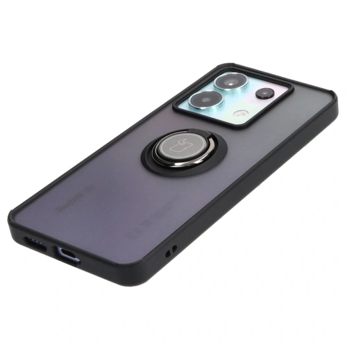 Etui z uchwytem na palec Bizon Case Hybrid Ring do Xiaomi Poco X6 / Xiaomi Redmi Note 13 Pro 5G przydymione z czarną ramką