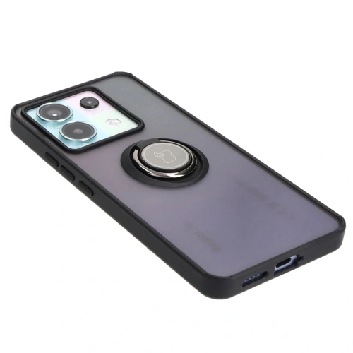 Etui z uchwytem na palec Bizon Case Hybrid Ring do Xiaomi Poco X6 / Xiaomi Redmi Note 13 Pro 5G przydymione z czarną ramką