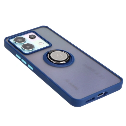 Etui z uchwytem na palec Bizon Case Hybrid Ring do Xiaomi Poco X6 / Xiaomi Redmi Note 13 Pro 5G przydymione z granatową ramką