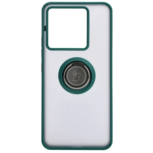 Etui z uchwytem na palec Bizon Case Hybrid Ring do Xiaomi Poco X6 / Xiaomi Redmi Note 13 Pro 5G przydymione z ciemnozieloną ramką