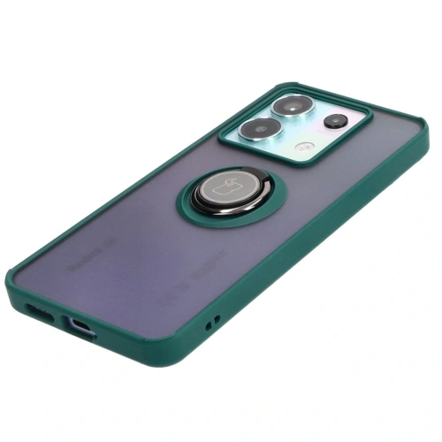 Etui z uchwytem na palec Bizon Case Hybrid Ring do Xiaomi Poco X6 / Xiaomi Redmi Note 13 Pro 5G przydymione z ciemnozieloną ramką