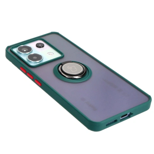 Etui z uchwytem na palec Bizon Case Hybrid Ring do Xiaomi Poco X6 / Xiaomi Redmi Note 13 Pro 5G przydymione z ciemnozieloną ramką