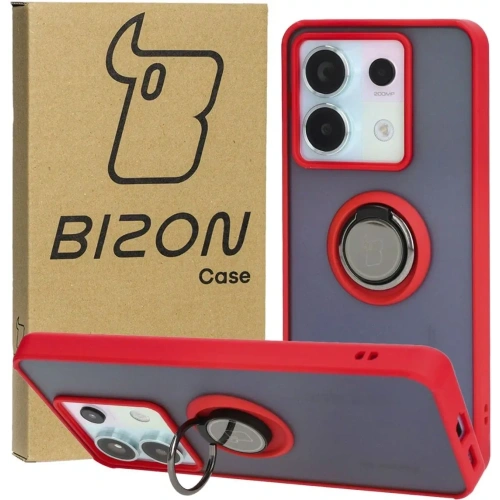 Etui z uchwytem na palec Bizon Case Hybrid Ring do Xiaomi Poco X6 / Xiaomi Redmi Note 13 Pro 5G przydymione z czerwoną ramką