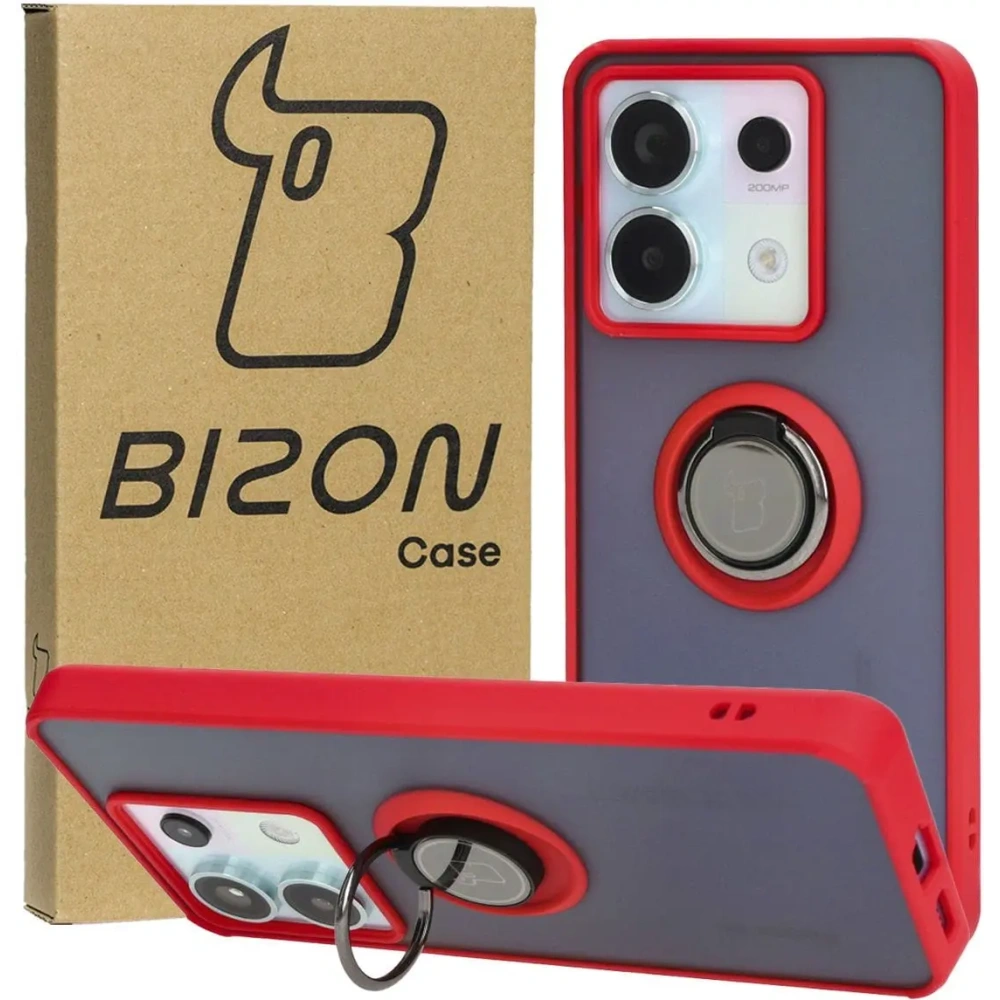 Hurtownia GSM - Bizon Case Hybrid Ring Xiaomi Poco X6 / Xiaomi Redmi Note 13 Pro 5G rauchig mit einem roten Rahmen - BIZ5219 - {ean13} - Hurt