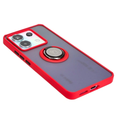 Etui z uchwytem na palec Bizon Case Hybrid Ring do Xiaomi Poco X6 / Xiaomi Redmi Note 13 Pro 5G przydymione z czerwoną ramką