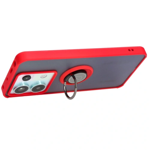 Etui z uchwytem na palec Bizon Case Hybrid Ring do Xiaomi Poco X6 / Xiaomi Redmi Note 13 Pro 5G przydymione z czerwoną ramką