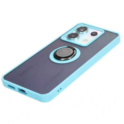 Etui z uchwytem na palec Bizon Case Hybrid Ring do Xiaomi Poco X6 / Xiaomi Redmi Note 13 Pro 5G przydymione z jasnoniebieską ramką