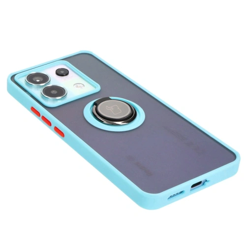 Etui z uchwytem na palec Bizon Case Hybrid Ring do Xiaomi Poco X6 / Xiaomi Redmi Note 13 Pro 5G przydymione z jasnoniebieską ramką