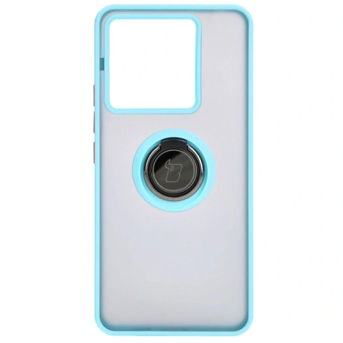 Etui z uchwytem na palec Bizon Case Hybrid Ring do Xiaomi Poco X6 / Xiaomi Redmi Note 13 Pro 5G przydymione z jasnoniebieską ramką