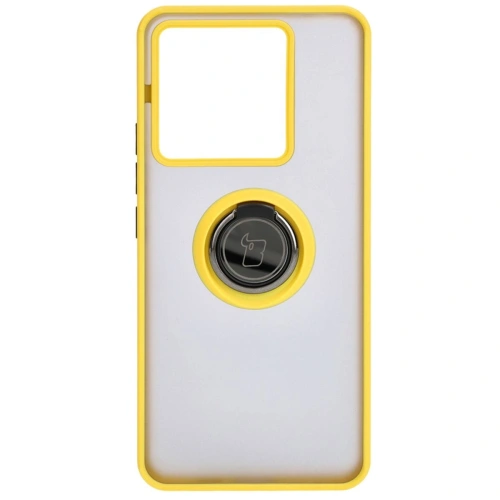 Etui z uchwytem na palec Bizon Case Hybrid Ring do Xiaomi Poco X6 / Xiaomi Redmi Note 13 Pro 5G przydymione z żółtą ramką