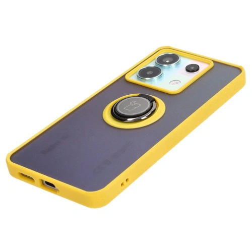 Etui z uchwytem na palec Bizon Case Hybrid Ring do Xiaomi Poco X6 / Xiaomi Redmi Note 13 Pro 5G przydymione z żółtą ramką