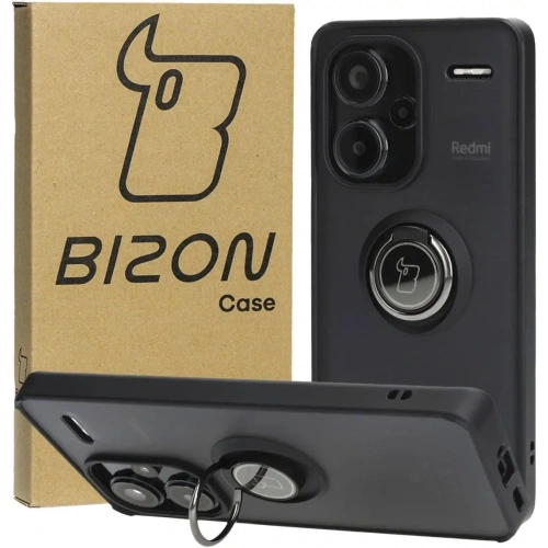 Etui z uchwytem na palec Bizon Case Hybrid Ring do Xiaomi Redmi Note 13 Pro+ 5G przydymione z czarną ramką