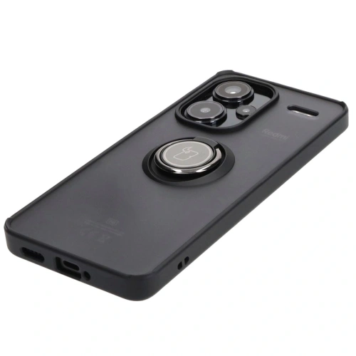 Etui z uchwytem na palec Bizon Case Hybrid Ring do Xiaomi Redmi Note 13 Pro+ 5G przydymione z czarną ramką