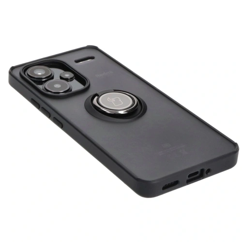 Etui z uchwytem na palec Bizon Case Hybrid Ring do Xiaomi Redmi Note 13 Pro+ 5G przydymione z czarną ramką