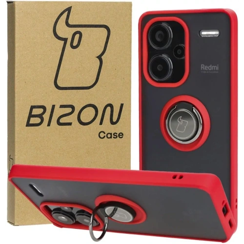 Etui z uchwytem na palec Bizon Case Hybrid Ring do Xiaomi Redmi Note 13 Pro+ 5G przydymione z czerwoną ramką