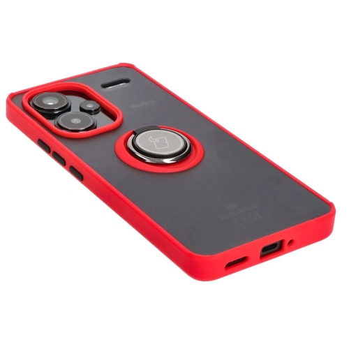 Etui z uchwytem na palec Bizon Case Hybrid Ring do Xiaomi Redmi Note 13 Pro+ 5G przydymione z czerwoną ramką