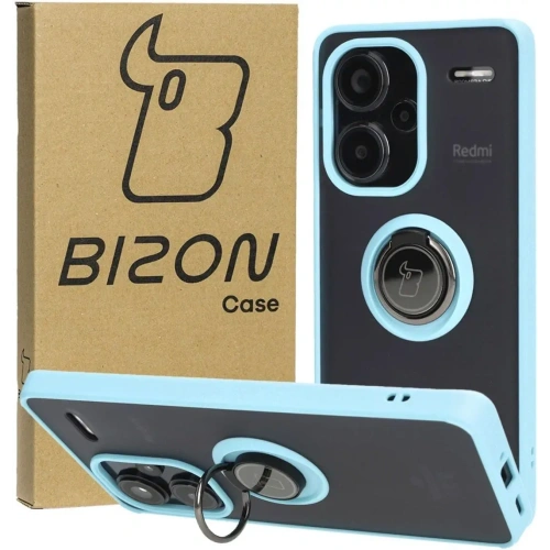 Etui z uchwytem na palec Bizon Case Hybrid Ring do Xiaomi Redmi Note 13 Pro+ 5G przydymione z jasnoniebieską ramką