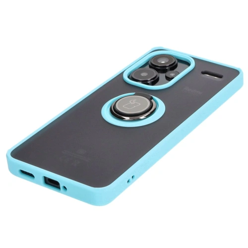 Etui z uchwytem na palec Bizon Case Hybrid Ring do Xiaomi Redmi Note 13 Pro+ 5G przydymione z jasnoniebieską ramką