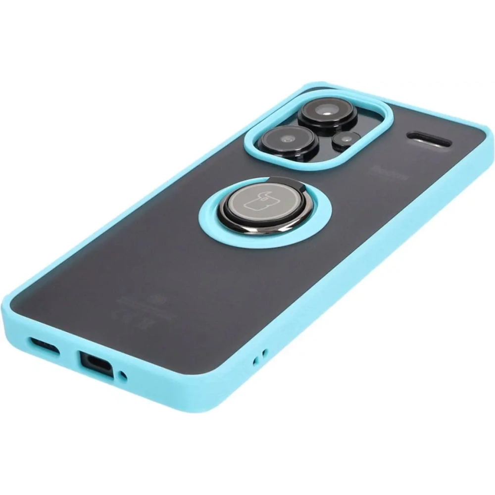 Hurtownia GSM - Etui s úchytem na prst Bizon Case Hybrid Ring do Xiaomi Redmi Note 13 Pro+ 5G kouřové s jasně modrým rámečkem - BIZ4655 - {ean13} - Hurt