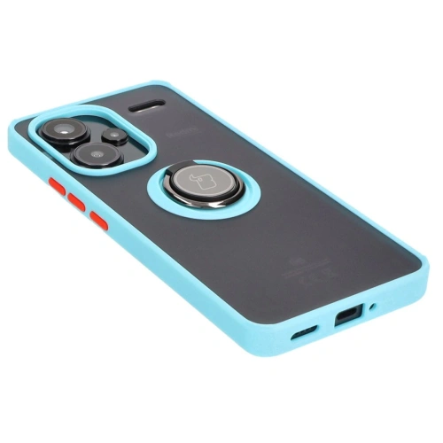 Etui z uchwytem na palec Bizon Case Hybrid Ring do Xiaomi Redmi Note 13 Pro+ 5G przydymione z jasnoniebieską ramką