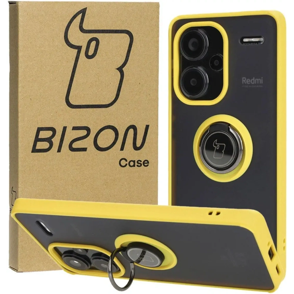 Wholesale Bizon Case Hybrid Ring Xiaomi Redmi Note 13 Pro+ 5G smoky with a yellow frame - BIZ4656 - {ean13} - Hurt