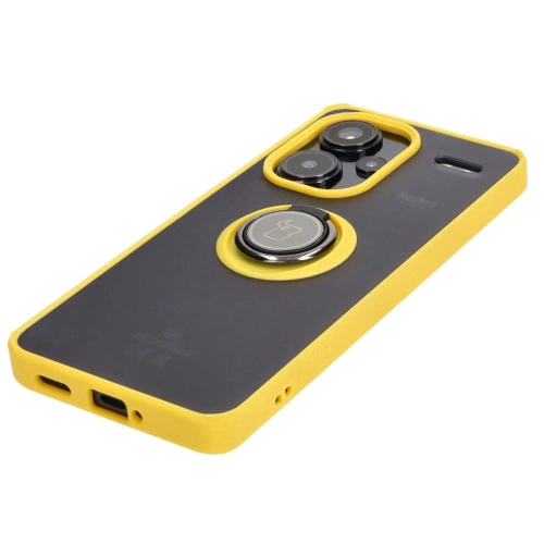 Etui z uchwytem na palec Bizon Case Hybrid Ring do Xiaomi Redmi Note 13 Pro+ 5G przydymione z żółtą ramką