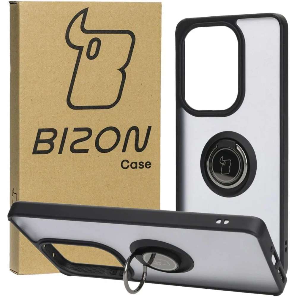 Hurtownia GSM - Etui s úchytem na prst Bizon Case Hybrid Ring do Xiaomi Poco M6 Pro 4G / Xiaomi Redmi Note 13 Pro 4G kouřové s černým rámečkem - BIZ4699 - {ean13} - Hurt