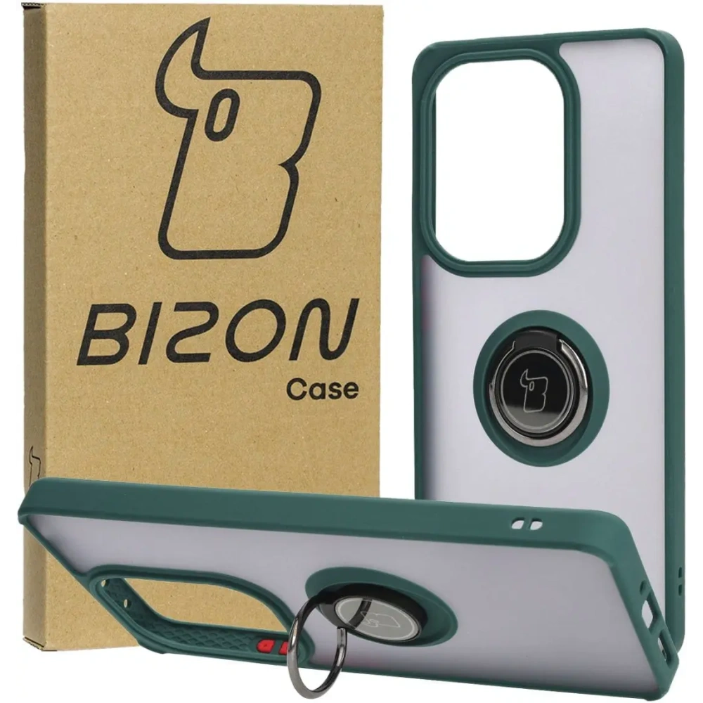 Hurtownia GSM - Bizon Case Hybrid Ring Xiaomi Poco M6 Pro 4G / Xiaomi Redmi Note 13 Pro 4G fumuriu cu un cadru verde închis - BIZ5272 - {ean13} - Hurt