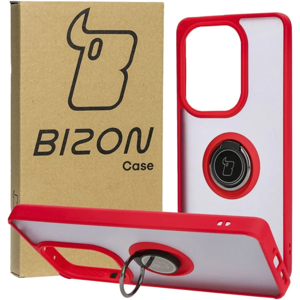 Wholesale Bizon Case Hybrid Ring Xiaomi Poco M6 Pro 4G / Xiaomi Redmi Note 13 Pro 4G / LTE / 14S smoky with a red frame - BIZ5273 - {ean13} - Hurt