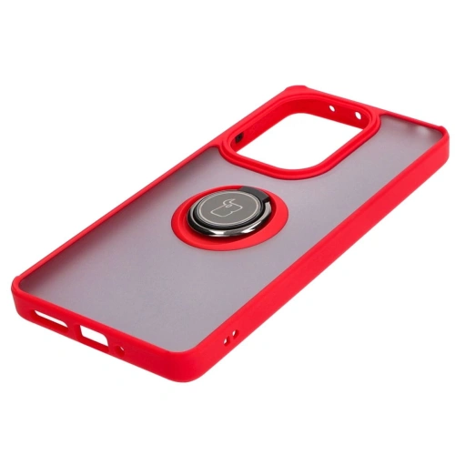 Etui z uchwytem na palec Bizon Case Hybrid Ring do Xiaomi Poco M6 Pro 4G / Xiaomi Redmi Note 13 Pro 4G / LTE / 14S przydymione z czerwoną ramką