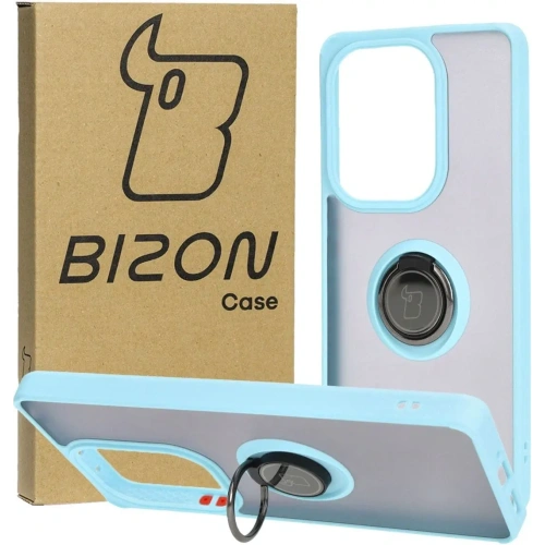 Etui z uchwytem na palec Bizon Case Hybrid Ring do Xiaomi Poco M6 Pro 4G / Xiaomi Redmi Note 13 Pro 4G / LTE / 14S przydymione z jasnoniebieską ramką