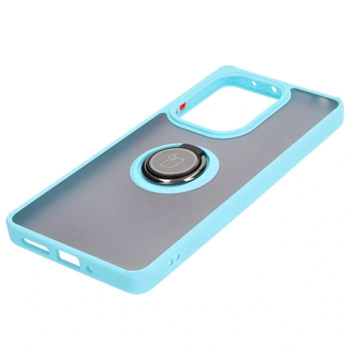 Etui z uchwytem na palec Bizon Case Hybrid Ring do Xiaomi Poco M6 Pro 4G / Xiaomi Redmi Note 13 Pro 4G / LTE / 14S przydymione z jasnoniebieską ramką