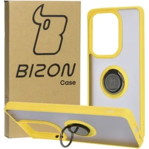 Hurtownia GSM - Etui s úchopem na prst Bizon Case Hybrid Ring do Xiaomi Poco M6 Pro 4G / Xiaomi Redmi Note 13 Pro 4G kouřové s žlutým rámečkem - BIZ5275 - {ean13} - Hurt