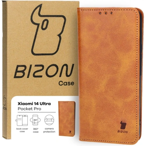 Etui z klapką Bizon Case Pocket Pro do Xiaomi 14 Ultra brązowe