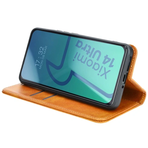 Etui z klapką Bizon Case Pocket Pro do Xiaomi 14 Ultra brązowe