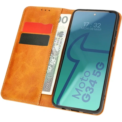 Etui z klapką Bizon Case Pocket Pro do Motorola Moto G34 5G brązowe