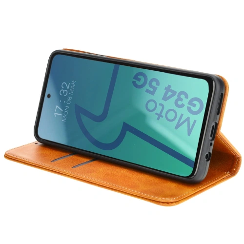 Etui z klapką Bizon Case Pocket Pro do Motorola Moto G34 5G brązowe