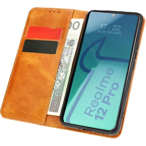 Etui z klapką Bizon Case Pocket Pro do Realme 12 Pro / 12 Pro+ brązowe