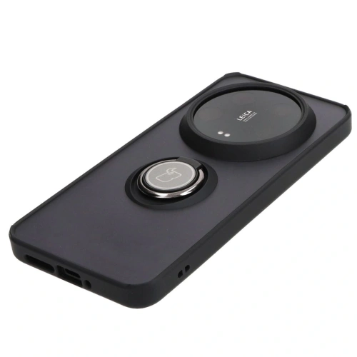 Etui z uchwytem na palec Bizon Case Hybrid Ring do Xiaomi 14 Ultra przydymione z czarną ramką