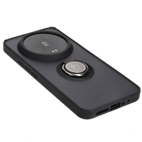 Etui z uchwytem na palec Bizon Case Hybrid Ring do Xiaomi 14 Ultra przydymione z czarną ramką