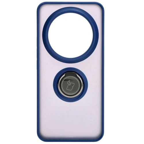 Etui z uchwytem na palec Bizon Case Hybrid Ring do Xiaomi 14 Ultra przydymione z granatową ramką