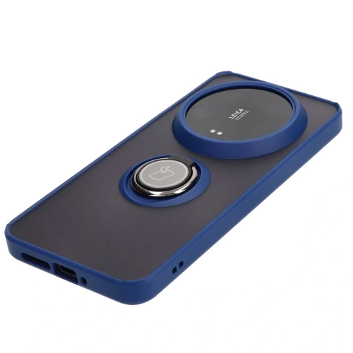 Etui z uchwytem na palec Bizon Case Hybrid Ring do Xiaomi 14 Ultra przydymione z granatową ramką