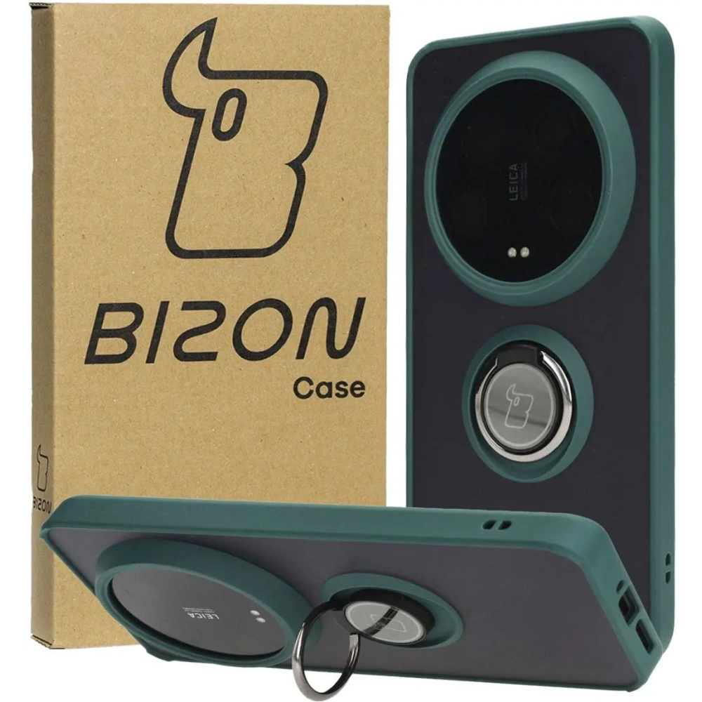 Hurtownia GSM - Bizon Case Hybrid Ring Xiaomi 14 Ultra fumurie cu un cadru verde închis - BIZ4818 - {ean13} - Hurt