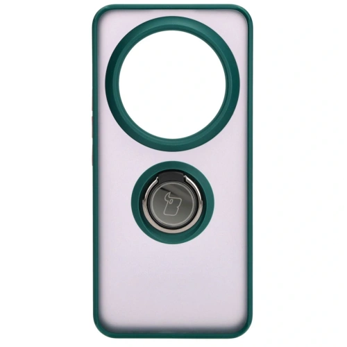 Etui z uchwytem na palec Bizon Case Hybrid Ring do Xiaomi 14 Ultra przydymione z ciemnozieloną ramką