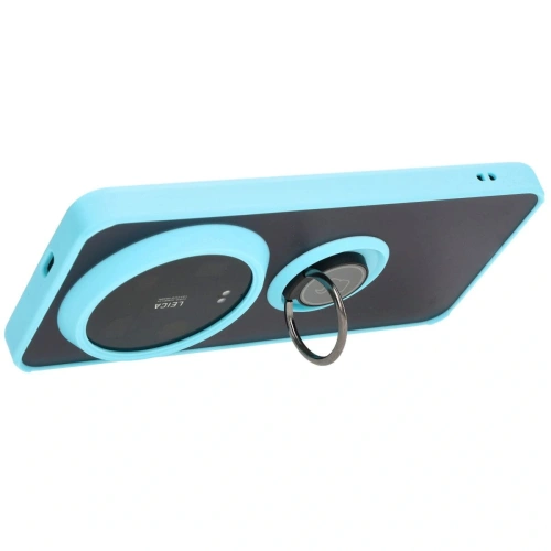 Etui z uchwytem na palec Bizon Case Hybrid Ring do Xiaomi 14 Ultra przydymione z jasnoniebieską ramką