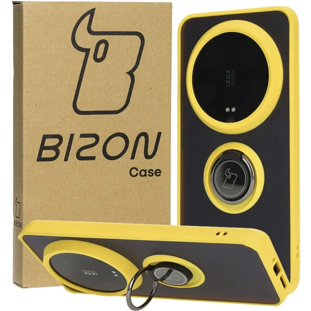 Hurtownia GSM - Bizon Case Hybrid Ring Xiaomi 14 Ultra fumuriu cu un cadru galben - BIZ4821 - {ean13} - Hurt
